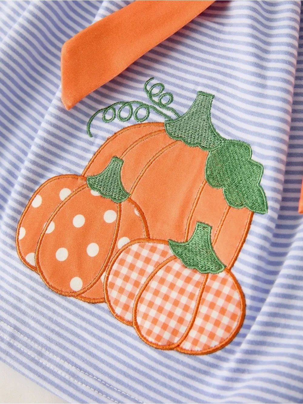 Rylee Faith Fall Thanksgiving Label Strip Pumpkin Appliqué Bow Girls Dress 6T